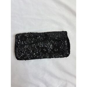 Vintage Fully Sequin Beaded Evening Clutch Bag Handheld Formal Event Black Tie